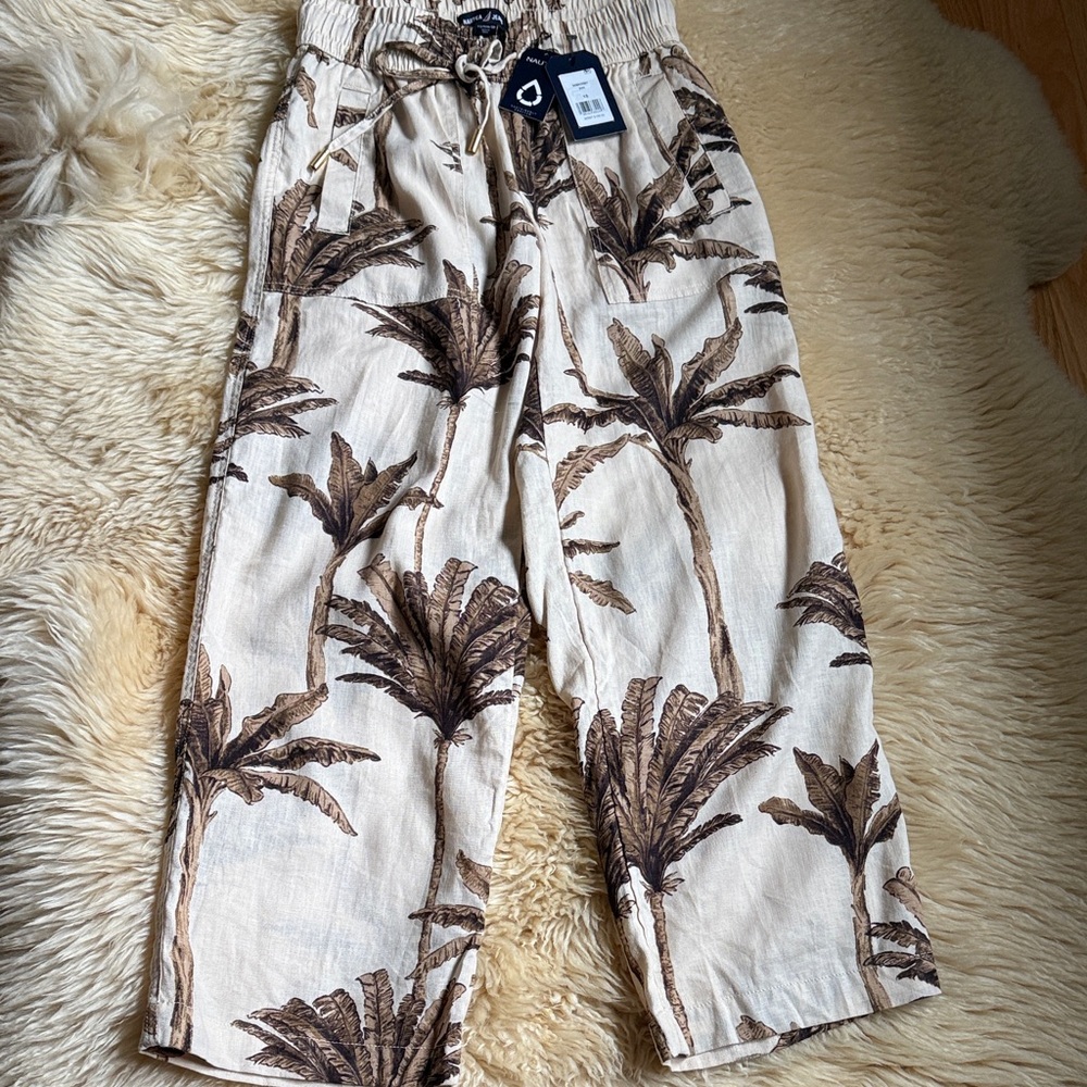 Nautica Beige and Brown Palm Print Pants